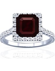 18K White Gold Emerald Cut Ruby Ring With Sidestones