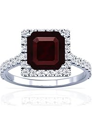 18K White Gold Emerald Cut Ruby Ring With Sidestones