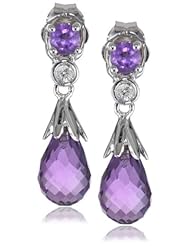 10k White Gold Teardrop Amethyst Diamond Earrings (0.02 cttw, I-J Color, I2-I3 Clarity)