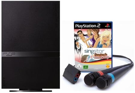 PlayStation 2 - PS2 Konsole, black inkl. SingStar Deutsch Rock/Pop + 2 Mikrofone