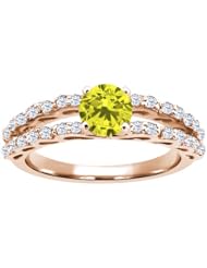 1.18 Ct Round Canary Diamond White Topaz 18K Rose Gold Ring