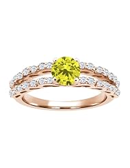 1.18 Ct Round Canary Diamond White Topaz 925 Rose Gold Plated Silver Ring