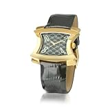 Krizia Gold Plated Croco-Stamped Leather Dress Watch Black by Krizia