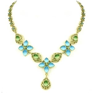 Click here to buy Aquamarine Blue and Peridot Green Flowers Necklace.