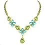 Aquamarine Blue & Peridot Green Flowers Necklace
