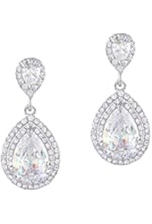 EVER FAITH&reg; Wedding Tear Drop Earring Clear Cubic Zirconia Crystal Silver-Tone