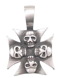 Iron Cross Skulls Pewter Pendant Necklace