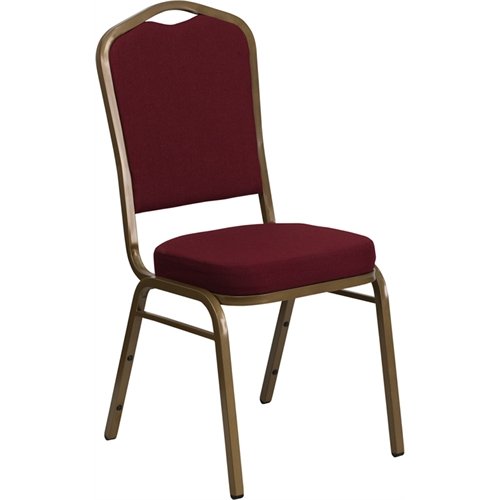 Flash Furniture FD-C01-ALLGOLD-3169-GG Hercules Series Crown Back Stacking Banquet Chair with Burgundy Fabric Thick Seat/Gold Frame On Sale