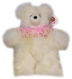 Alpaca Bear. Genuine Light Colored Alpaca Teddy Bear With Pink Roses Collar. 14 Inches high.