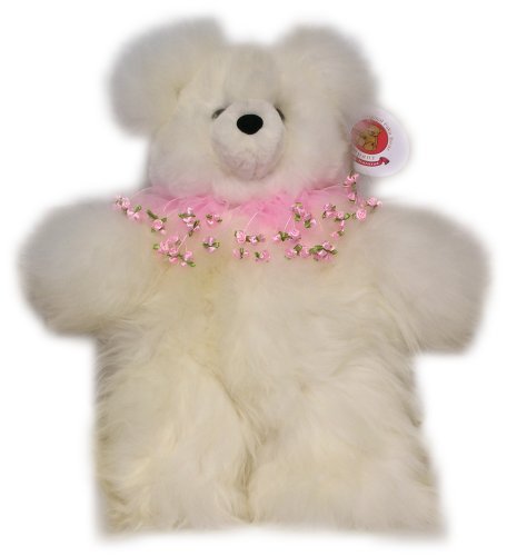 41f8rHuPCtL Alpaca Bear. Genuine Light Colored Alpaca Teddy Bear With Pink Roses Collar. 18 Inches high.