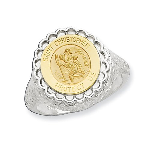 Sterling Silver and 14k Yellow Goldy Saint Christopher Ring Size 8