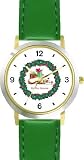Siamese Cat Under Christmas Tree with Presents or Gifts in Christmas Wreath - JP - WATCHBUDDY® DELUXE TWO-TONE THEME WATCH - Arabic Numbers - Green Leather Strap-Size-Women's Size-Small