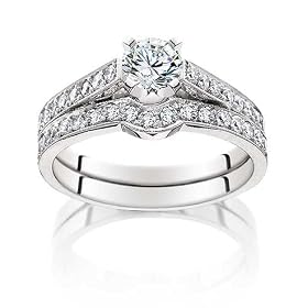 1.10 ct Diamond Engagement Ring and Wedding Band Set (14k White Gold, G-H/SI3-I1) by 