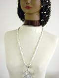 Sn66, Hand Crocheted Black Gimp Large Snood Trimmed with Sparkling Rhinestones for Women in Combination with Sterling Silver Long Chain Necklace with New York Yankee Pendant
