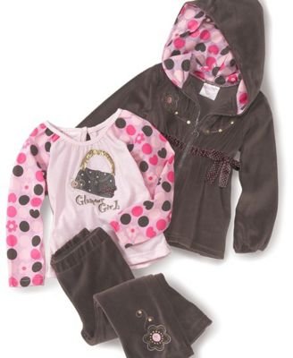 Nannette Little Girl 3-piece Sequined Velour Set