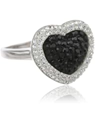 Sterling Silver Jet and Clear Crystal Heart Cluster Ring