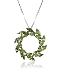 Sterling Silver Peridot Leaf Design Circle Pendant, 18"
