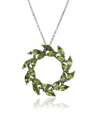 Sterling Silver Peridot Leaf Design Circle Pendant