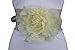 TFJ Women Fashion Elastic Wide Belt High Waist Big Flower Feather M L XL Cream