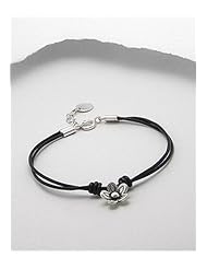 Black Flower Leather Bracelet In 92.5 Sterling Silver