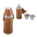 Stainless Steel Large 8oz Round Brown Leather Hip Flask with 2 Concealed Cups in Lid