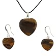 Tiger Eye Heart Pendant and Earring Set - Pendant 22mm, Earrings 15mm - Adjustable Cord Necklace