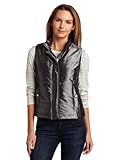 Jones New York Women's Chanel Quilted Zip Front Mock Neck Vest, Shiny Charcoal, Large