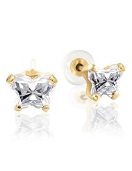 GirlS Butterfly Cubic Zirconia Earrings in 14kt Yellow Gold - Pressure Back
