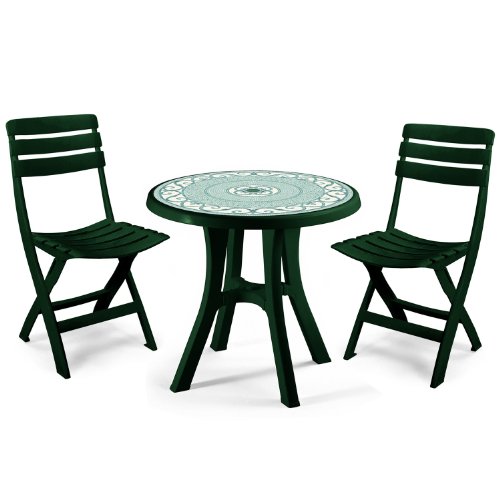 3 Piece Outdoor Bistro Set - Detailed Table Top, 2 Folding Chairs - Resin, Green top Bistro sets 3 Piece Outdoor Bistro Set - Detailed Table Top, 2 Folding Chairs - Resin, Green picture