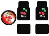 A Set of 4 Universal Fit Cherry Red Plush Carpet Floor Mats and 1 Comfort Grip Steering Wheel Cover