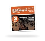 D'Addario EJ15-3D Phosphor Bronze Extra Light Acoustic Guitar Strings, 3 Sets