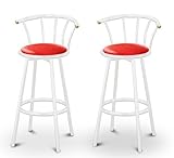 2 Glitter Red Vinyl Specialty / Custom White Barstools with Backrest Set