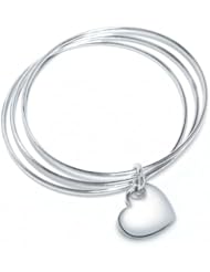 Bling Jewelry Heart Charm Sterling Silver Stacking Triple Bangle Bracelet
