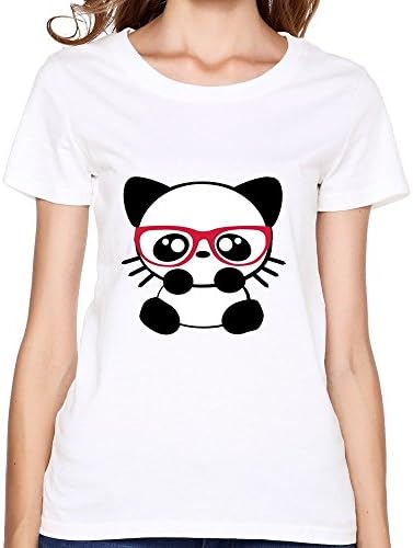 Girlmer Factory Direct Sale Women's White Nerd Cat XX-Large Round Neck T-Shirt