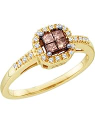0.25CTW WHITE ROUND AND BROWN PRINCESS DIAMOND LADIES FASHION INVISIBLE RING