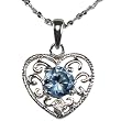 Aquamarine Cubic Zirconia 0.5ct Center Filigree Heart Platinum Overlay CAREFREE Sterling Silver Pendant Necklace