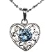 Aquamarine Cubic Zirconia 0.5ct Center Filigree Heart Platinum Overlay CAREFREE Sterling Silver Pendant Necklace 18"