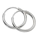 Tiny Sterling Silver Italian Beautiful Continuous Endless Hoop Thin Earrings 14 mm diameter