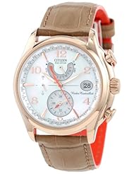 Citizen Womens FC0003-18D World Time A-T Eco-Drive Camel Leather Strap Watch