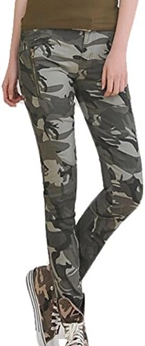 Aubig Slim Fit Ladies Women's Army Green Camouflage Combat Stretch Jeans Camo Pants Trousers