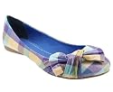 Plaid Pleated Bow Flat 6 BLUE