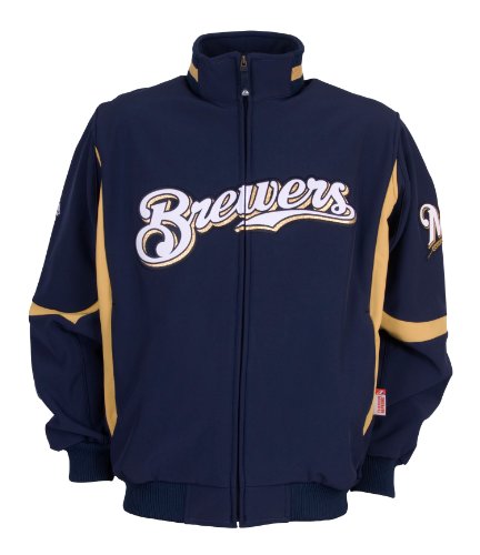 MLB Milwaukee Brewers Adult Long Sleeve Therma Base Premier Jacket,Navy,XX-Large