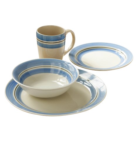 Premier Housewares Handbemaltes Tafelservice Lagoon, aus Steinzeug, 16-teilig
