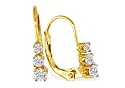 10K Yellow Gold Three Stone Diamond Leverback Earrings (1/4 cttw)