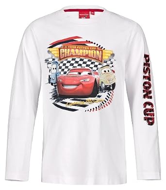 Disney Cars P1027 Kinder Langarm Shirt mit Motiv, weiss