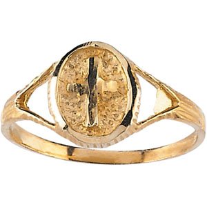 14K Yellow Gold Teen Diamond Cut Cross Ring