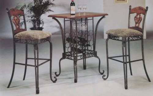 3 PIECE BAR TABLE SET WITH WINE RACK BASE – Bar Table and 2 Bar Chairs