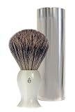 EShave White Travel Shaving Brush with Silver Canister