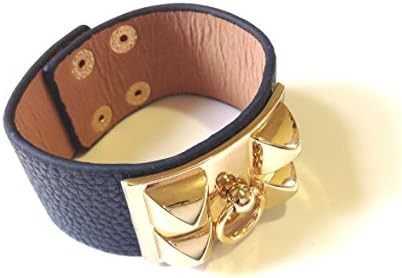 Gold Pyramid Stud European Leather Cuff Bracelet - Navy Blue Color