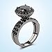 Caperci Black Sterling Silver Round Black Diamond Spinel Solitaire Bridal Wedding Ring Set